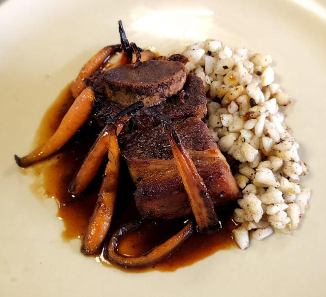 Braised Short Alongside Buttered Samp and Honeyed Carrots