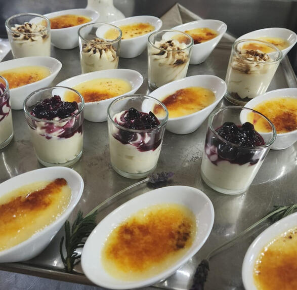 Creme Brulee, Blueberry Panna Cotta and Tiramisu Shots
